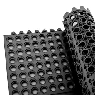 Winco® Straight Edge Natural Rubber Floor Mat - 3' x 5' x 3/4, Black