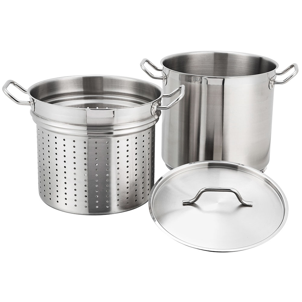 Winco 20 Qt. Stainless Steel Steamer/Pasta Cooker with Cover (SSDB20S ...