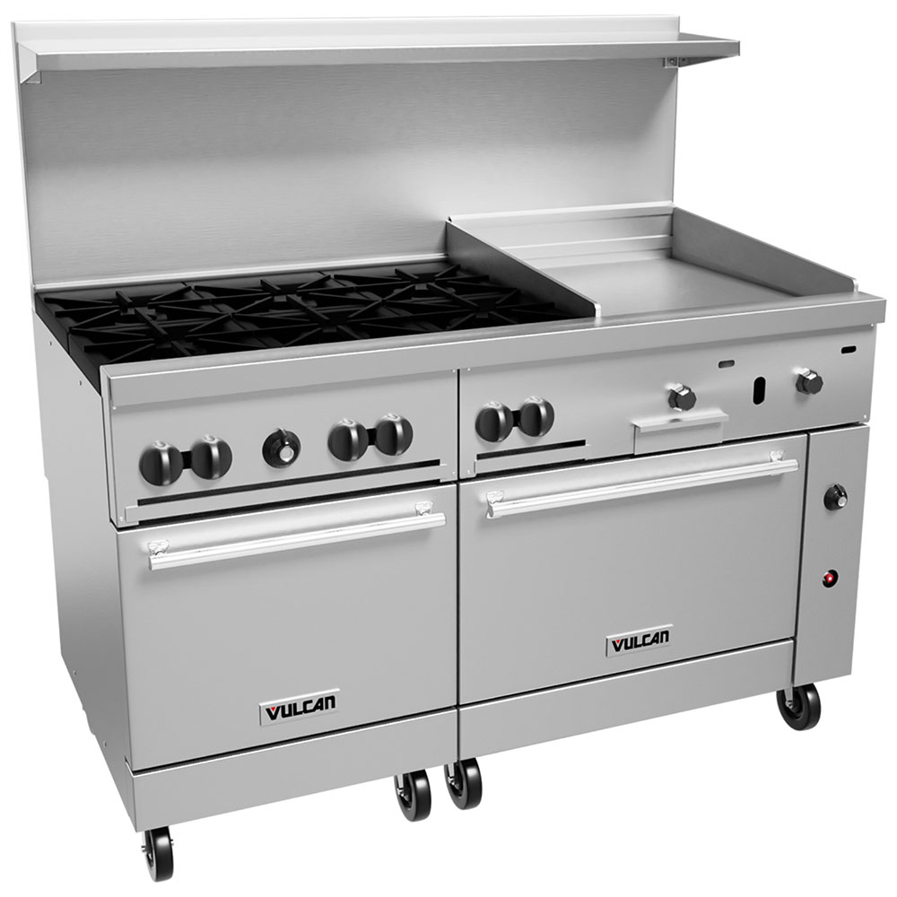 Vulcan Endurance 60" Gas Range, 6Burner, 24" Griddle, 2 Std Ovens