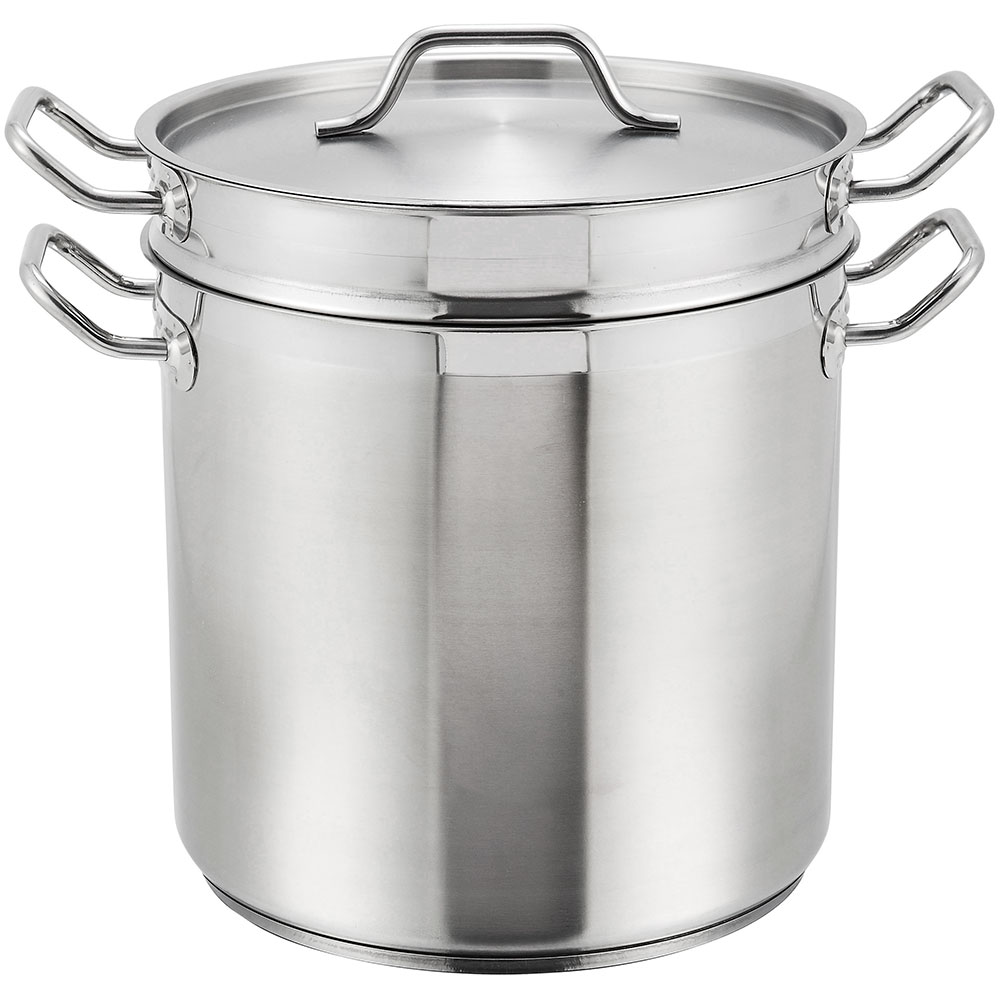 Winco 20 Qt. Stainless Steel Double Boiler with Cover (SSDB20 ...