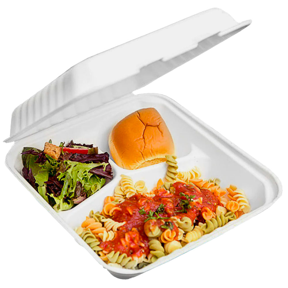 9x9x3 ECO BIODEGRADABLE COMPOSTABLE BAGASSE THREE COMPARTMENT